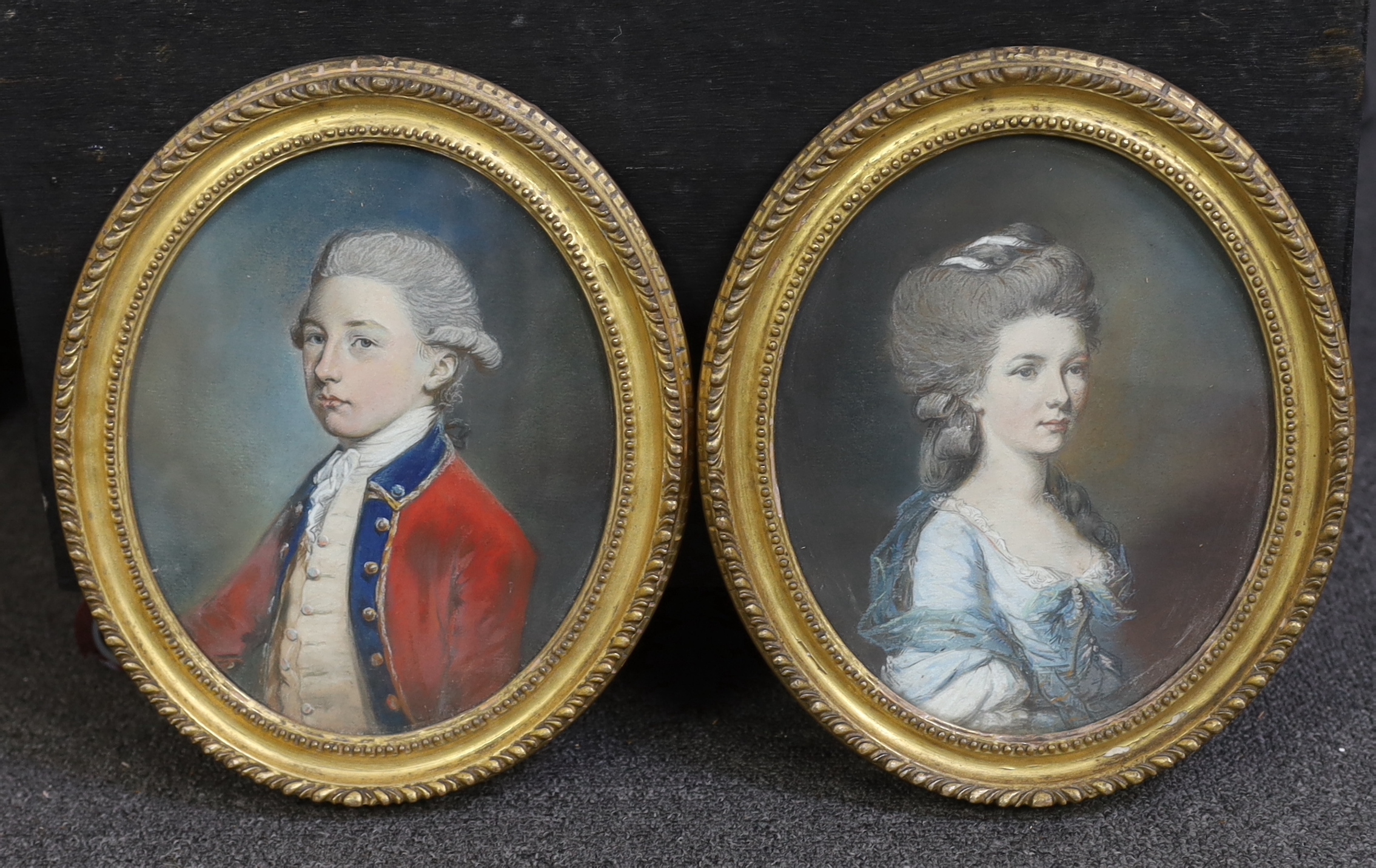 Attributed to John Russell, RA (English, 1745-1806), Portraits of General John Smith (b.1764), 2nd Regiment of Foot Guards, 2nd son of Colonel Smith, and Jane Smith (1765-1858), pastel on paper, a pair, 23 x 18.5cm